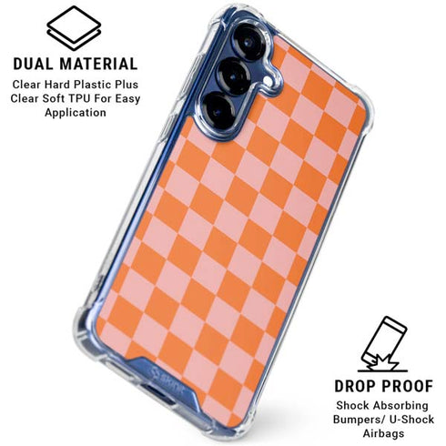 Orange Checkered Galaxy S25 Clear Case